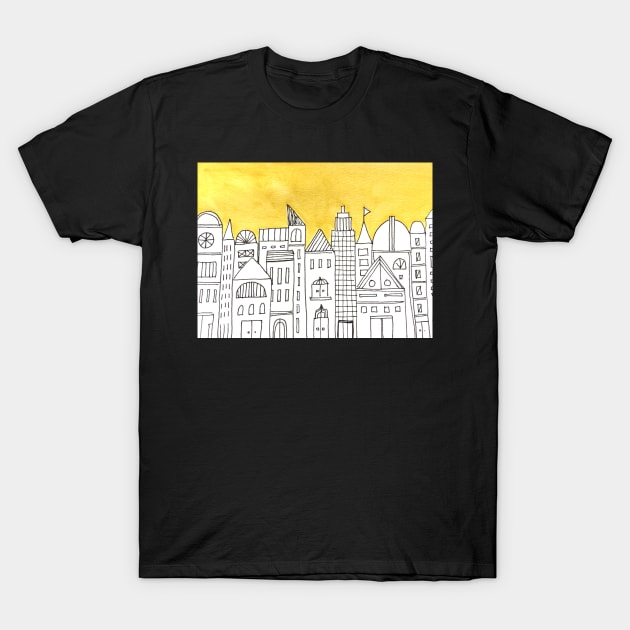 Yellow small town T-Shirt by MyCraftyNell